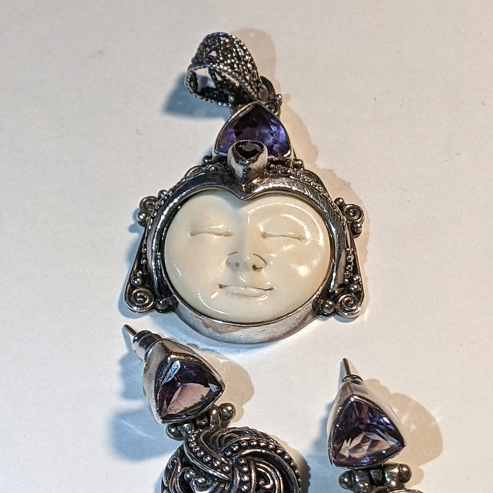 Sterling silver Bone Amethyst Balinese Moon Goddess Pendant ( from Thailand )